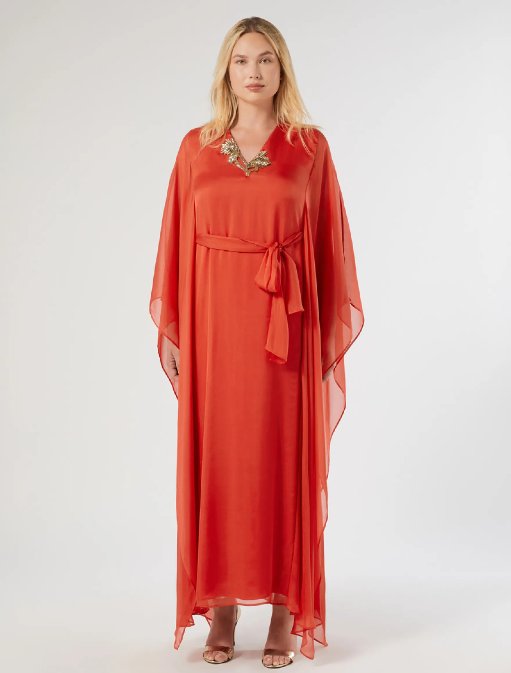 Abito caftano in chiffon di seta - RUGGINE