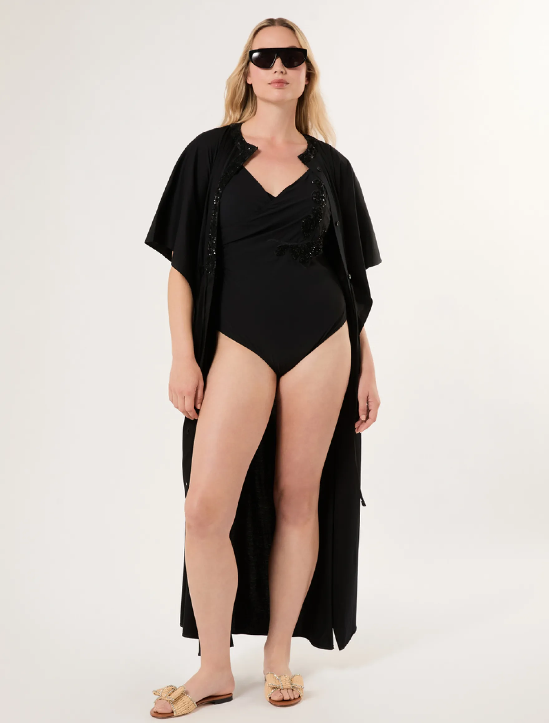 Abito caftano in jersey - NERO