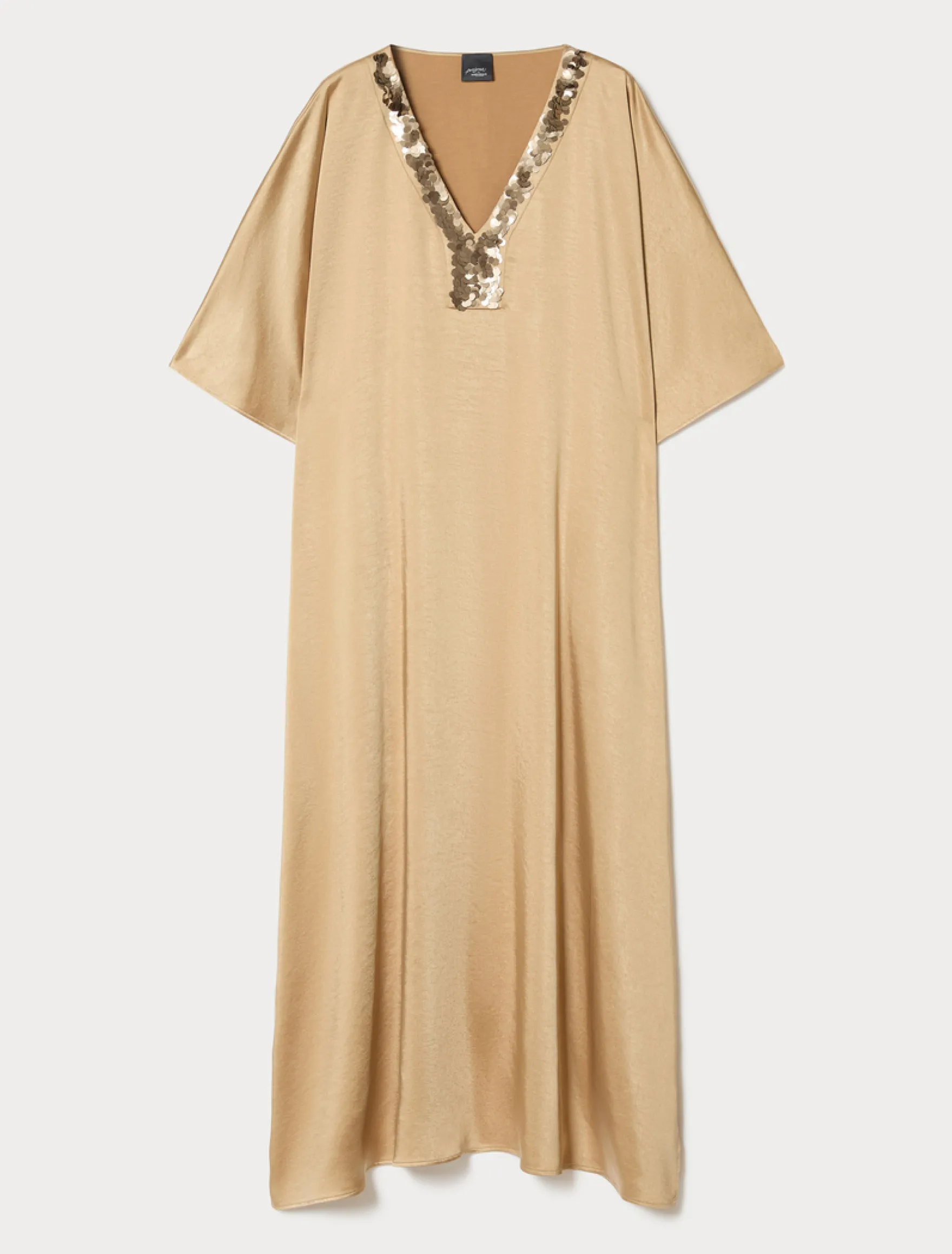 Abito caftano in raso con paillettes - BEIGE