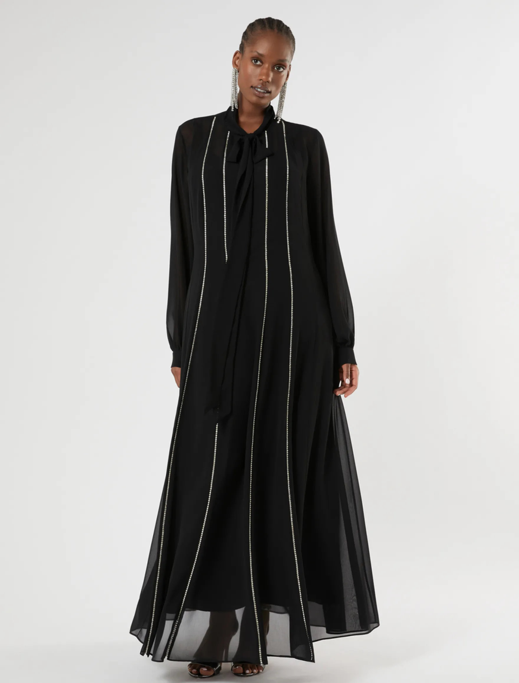 Abito chemisier con strass - NERO