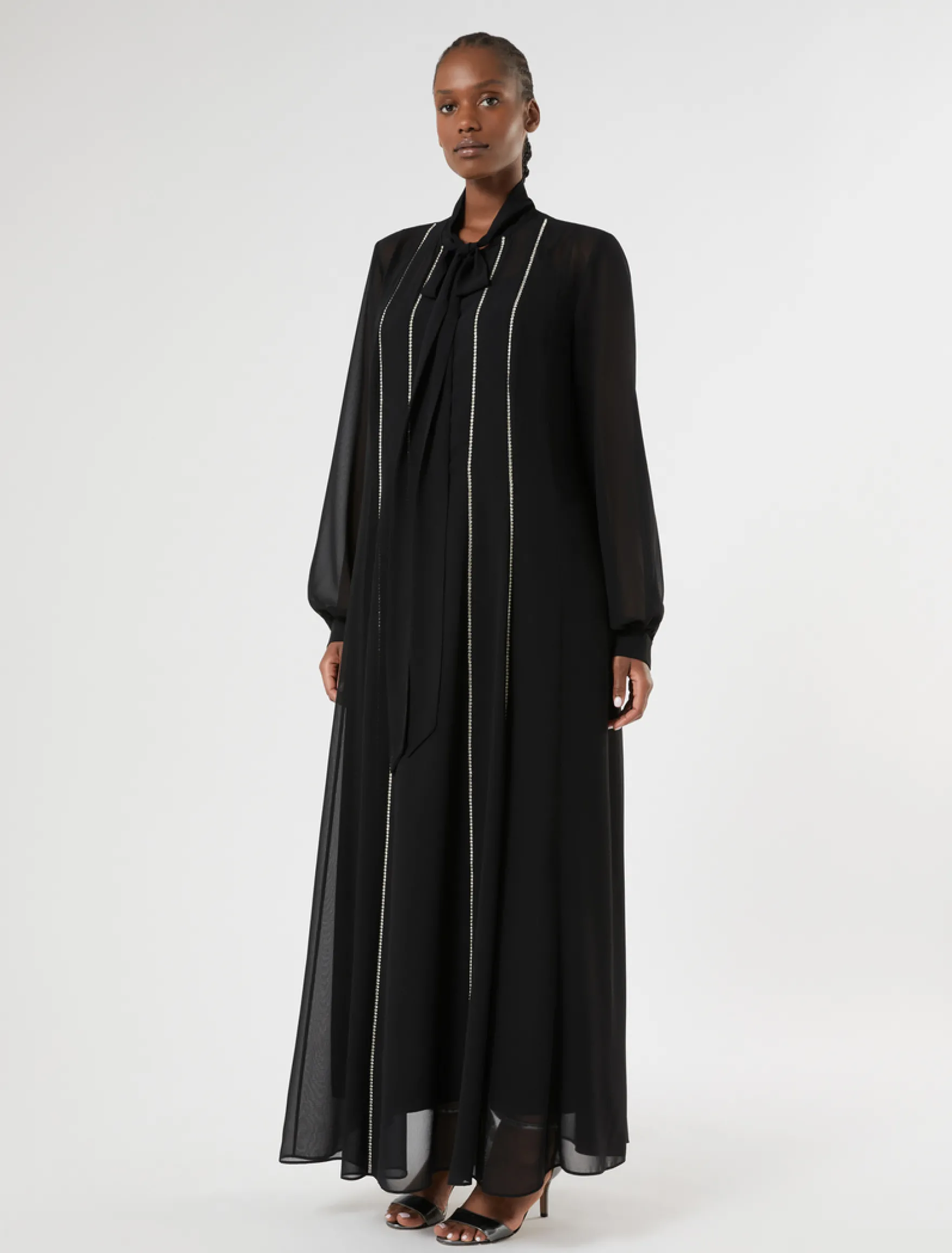 Abito chemisier con strass - NERO