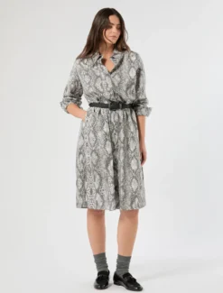 Abito chemisier in cotone - GRIGIO SCURO