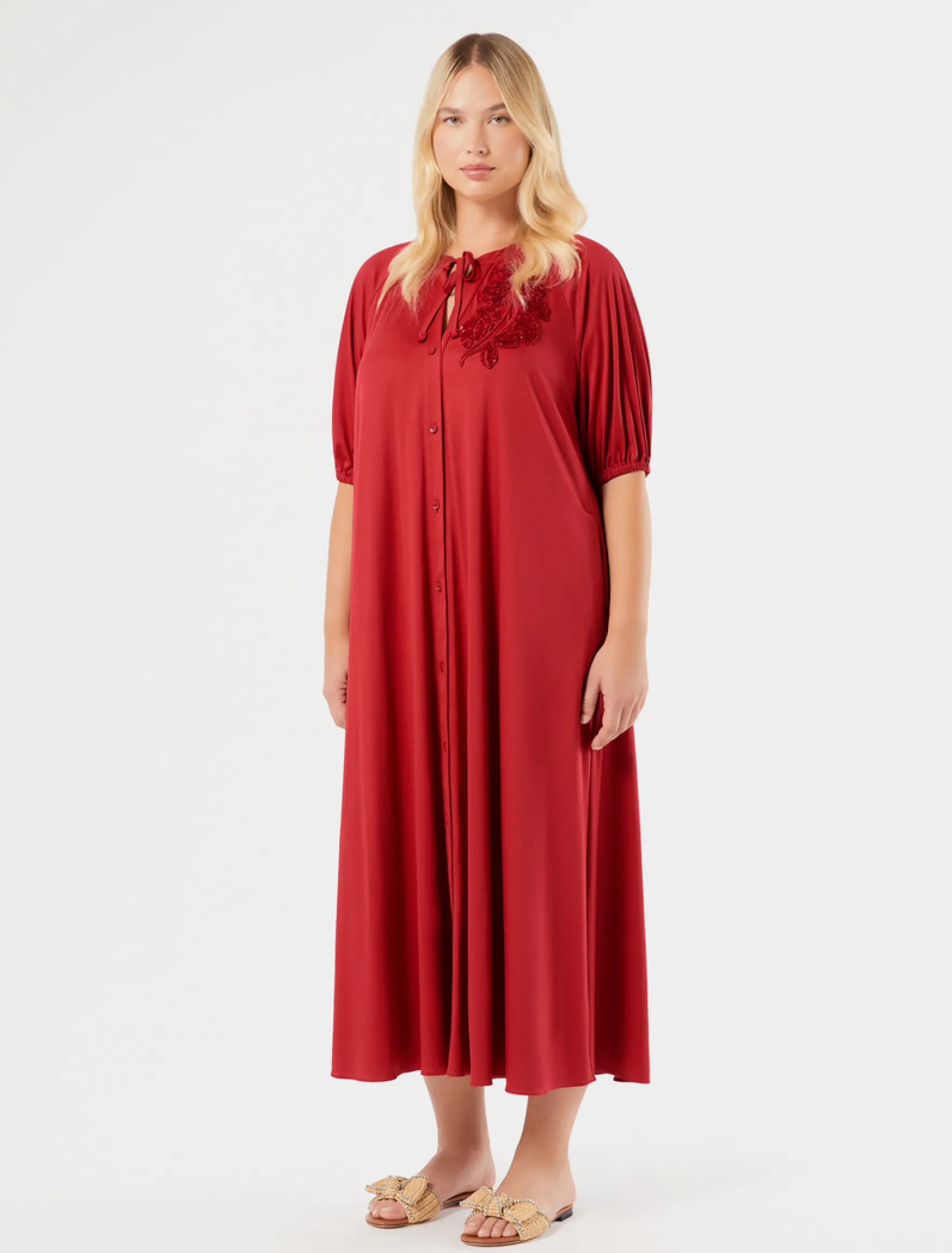 Abito chemisier in jersey - ROSSO