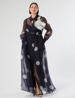 Abito chemisier in organza di seta - BLU MARINO
