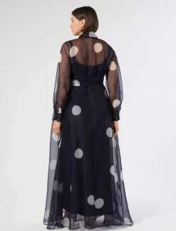 Abito chemisier in organza di seta - BLU MARINO