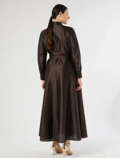 Abito chemisier in organza di seta - MARRONE SCURO