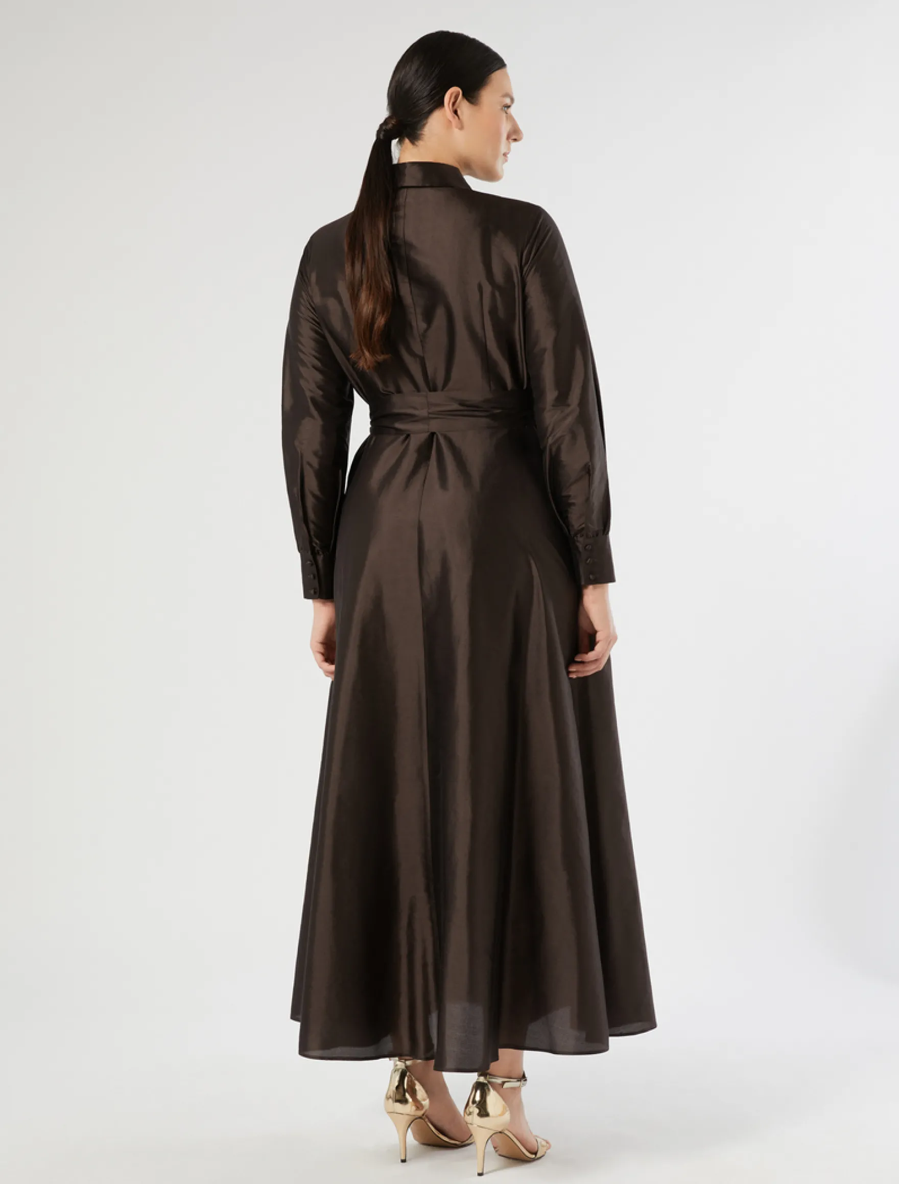 Abito chemisier in organza di seta - MARRONE SCURO