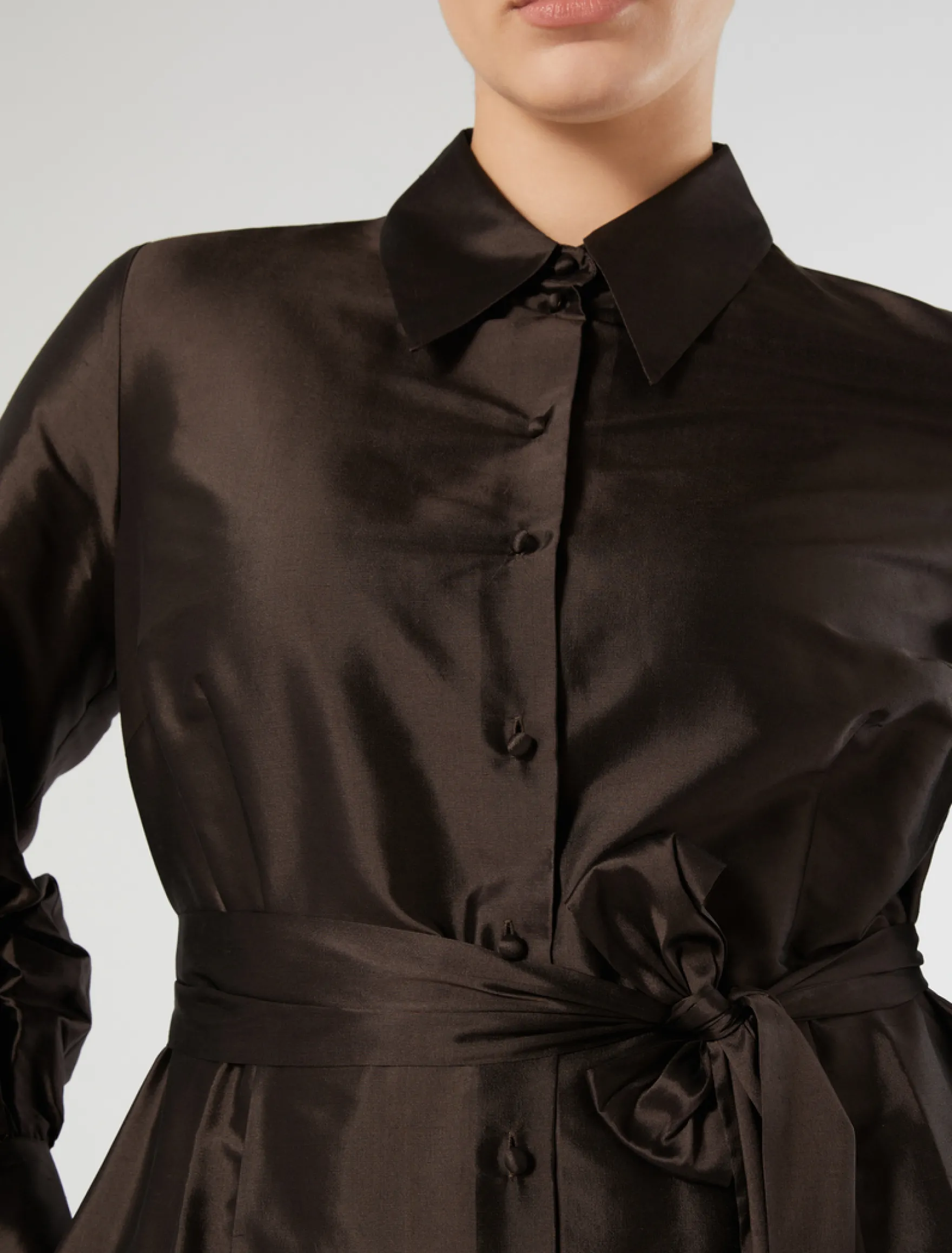 Abito chemisier in organza di seta - MARRONE SCURO