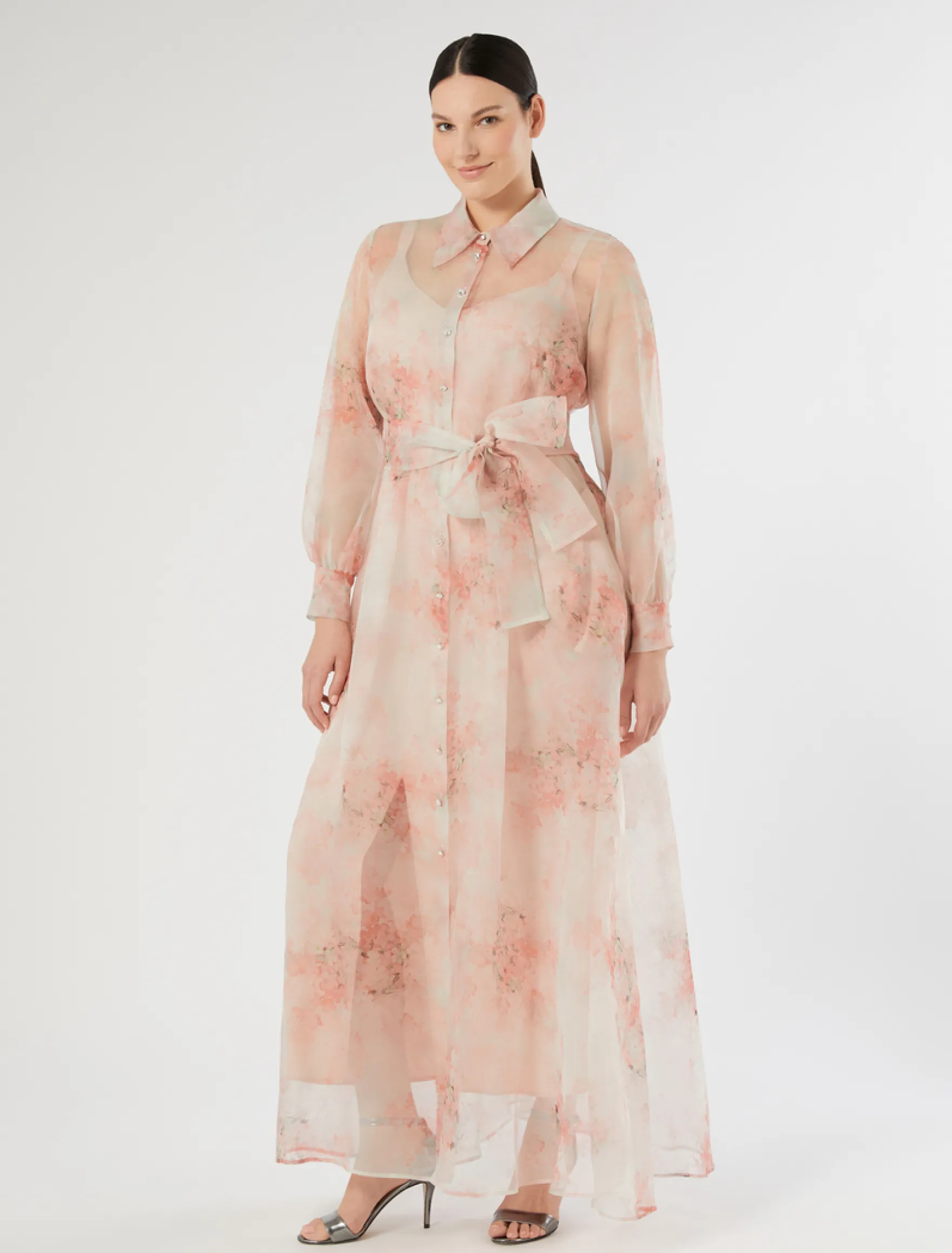 Abito chemisier in organza di seta - ROSA