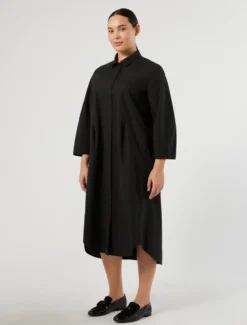 Abito chemisier in tela di cotone - NERO