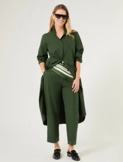 Abito chemisier in tela di cotone - VERDE SCURO