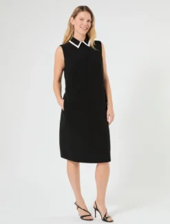 Abito in cady con intarsio - NERO