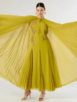 Abito in cady con macramè e strass - VERDE OLIVA