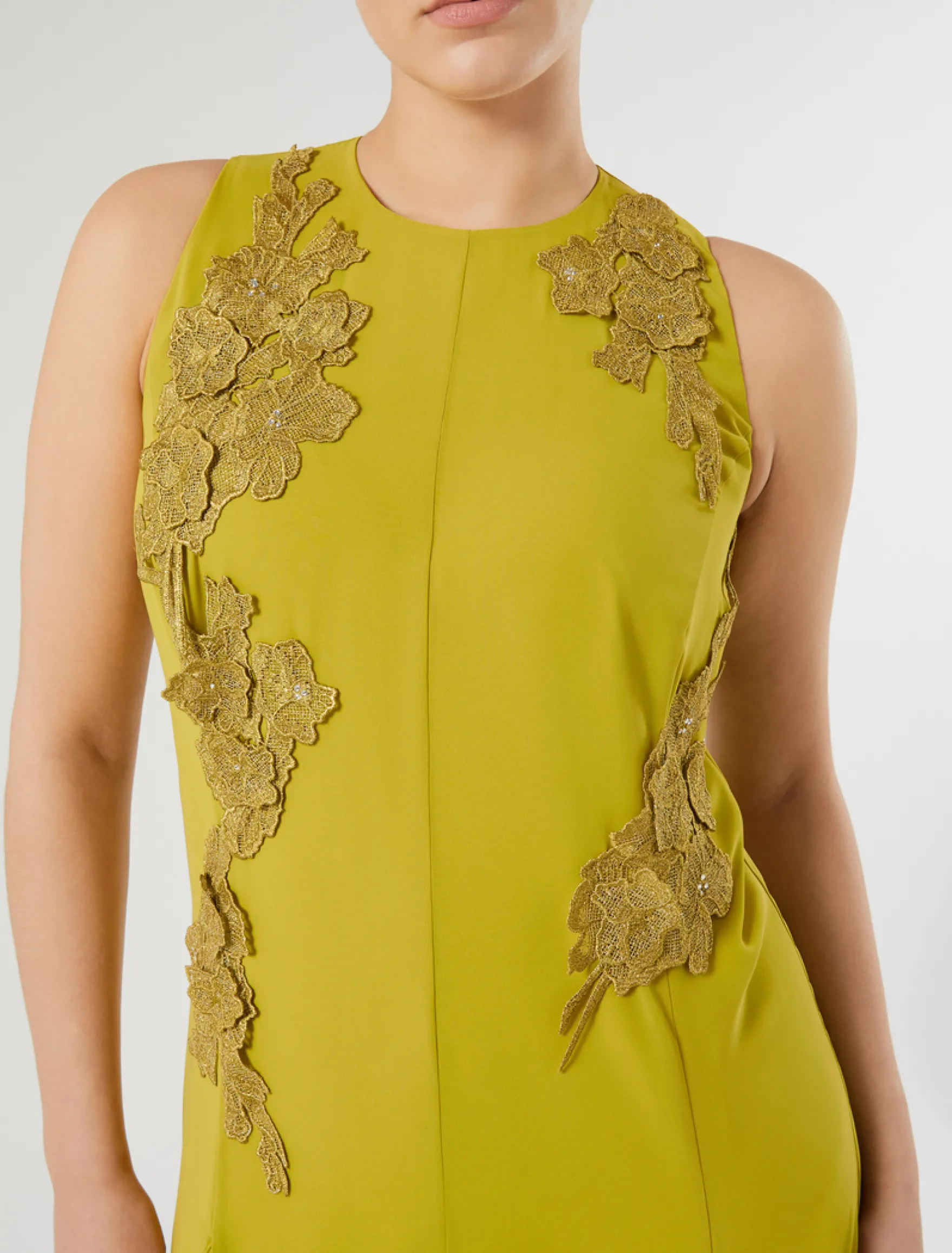 Abito in cady con macramè e strass - VERDE OLIVA