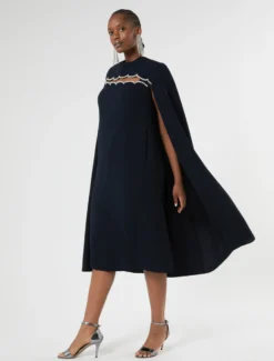 Abito in cady con ricamo - BLU NOTTE