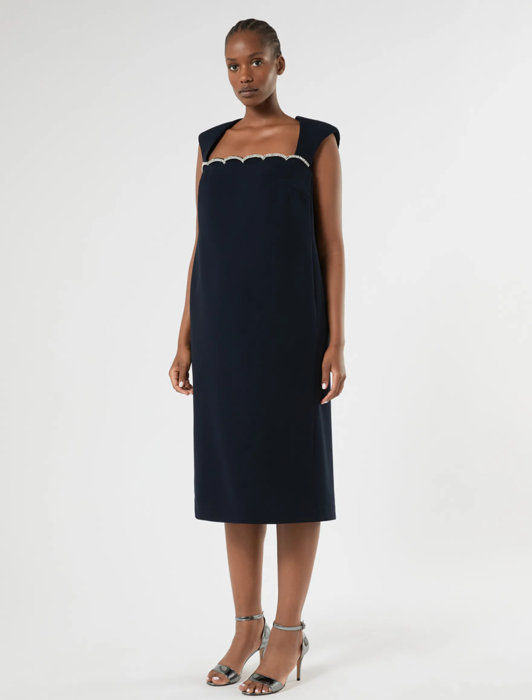 Abito in cady con ricamo - BLU NOTTE