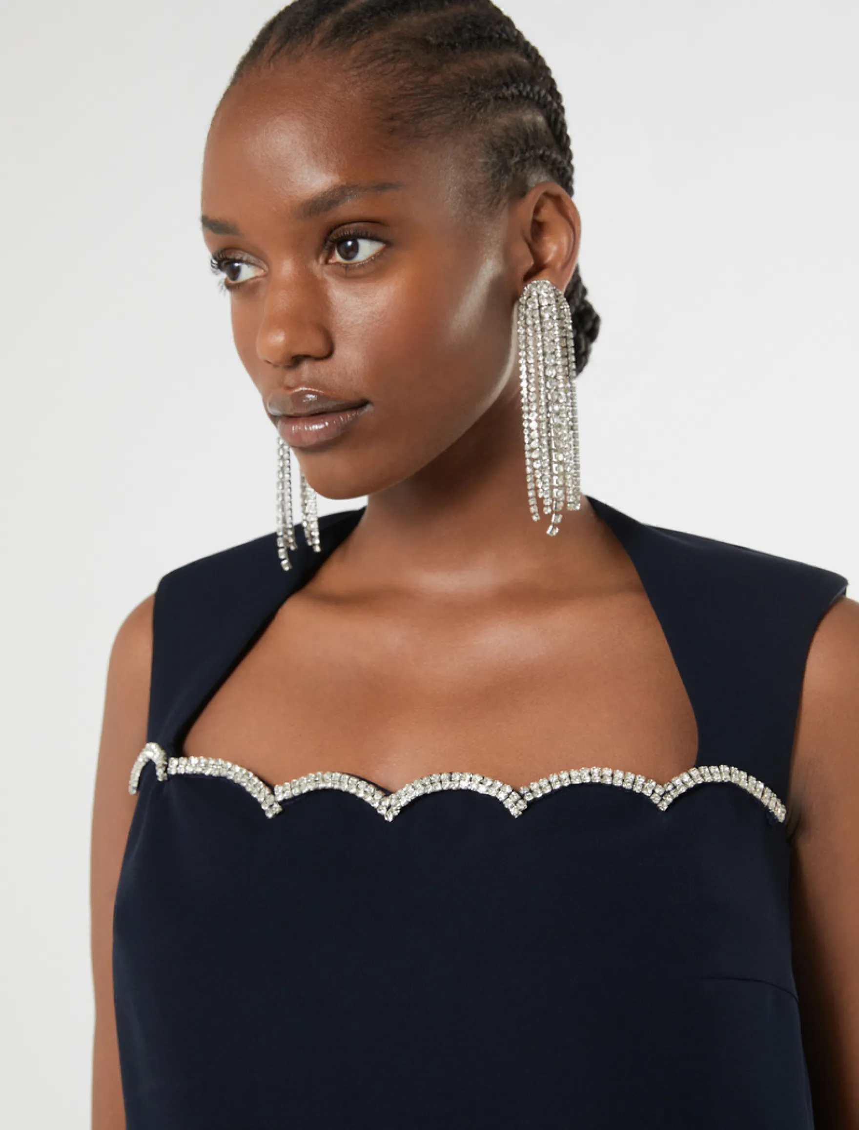 Abito in cady con ricamo - BLU NOTTE