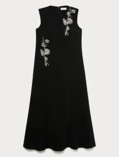 Abito in cady con ricamo - NERO