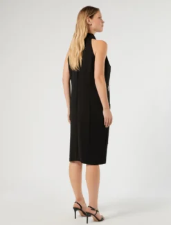 Abito in cady con ricamo - NERO