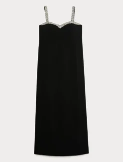 Abito in cady con ricamo - NERO