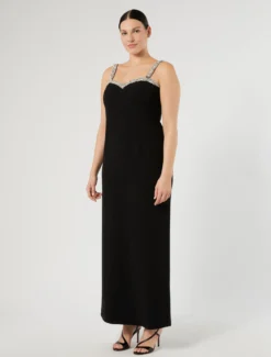 Abito in cady con ricamo - NERO