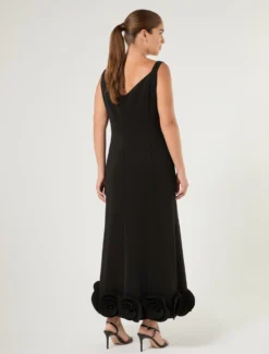 Abito in cady con rose - NERO