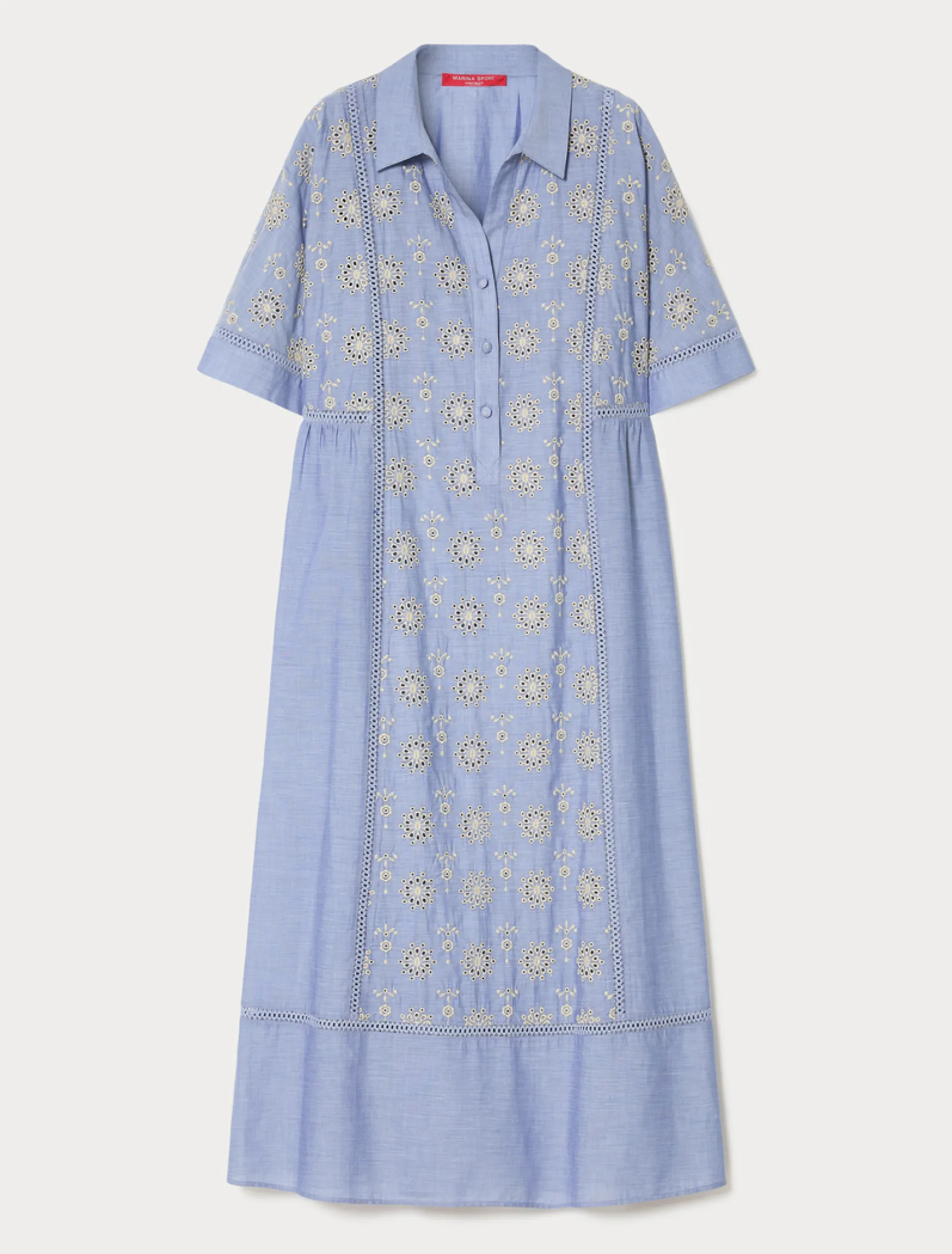Abito in chambray con ricamo - AZZURRO