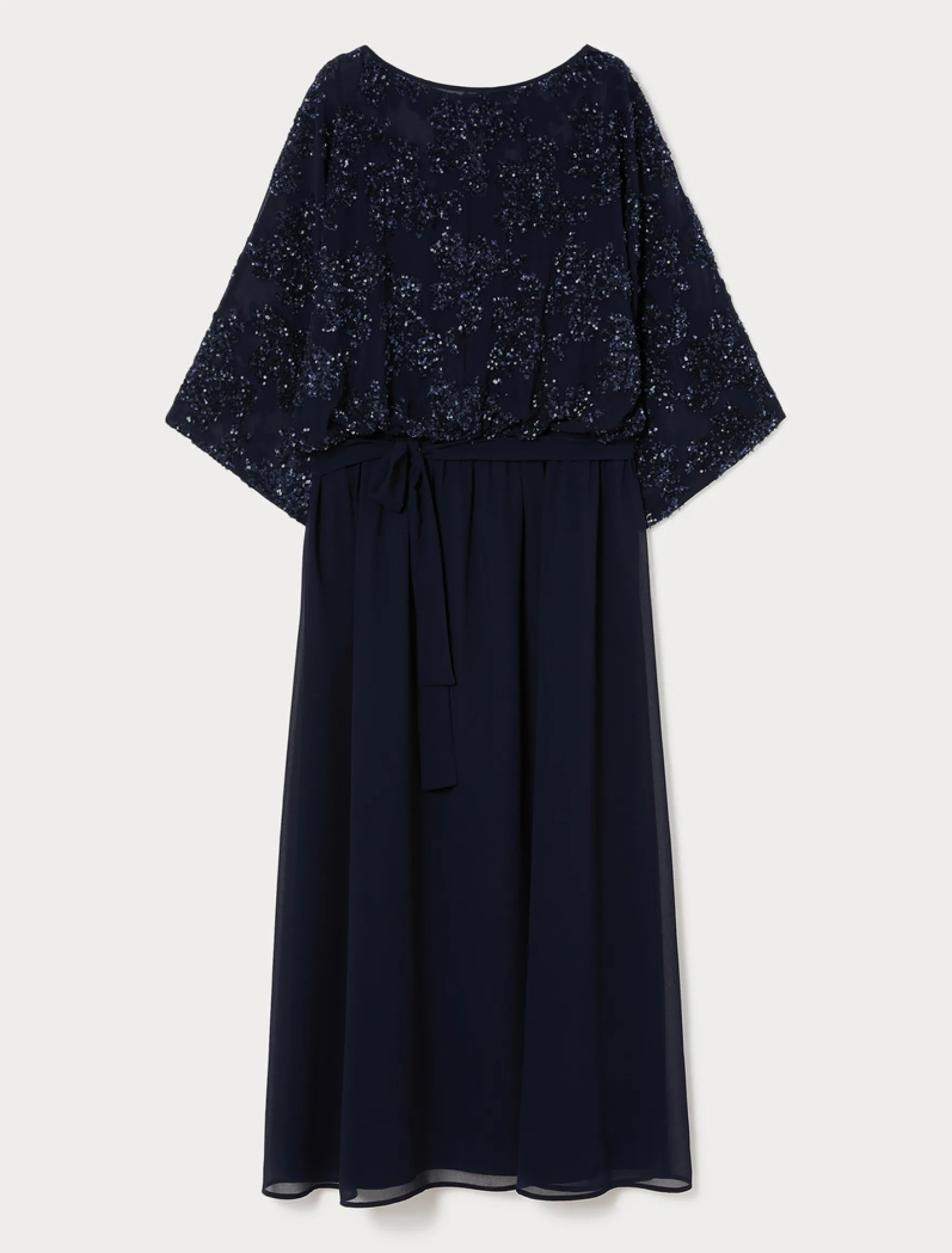 Abito in chiffon con paillettes e georgette - BLU NOTTE