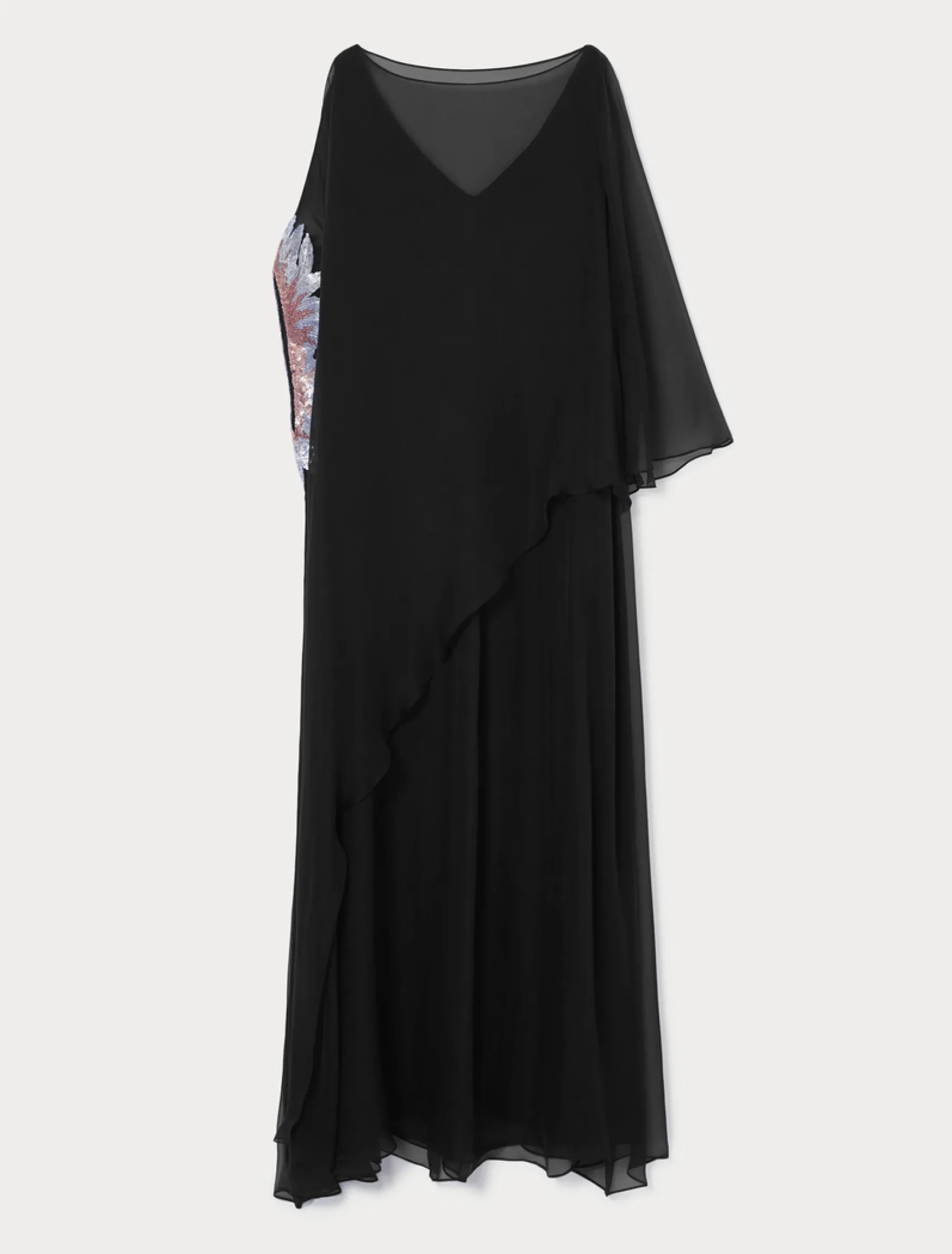 Abito in chiffon di pura seta - NERO
