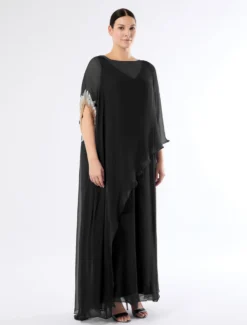 Abito in chiffon di pura seta - NERO