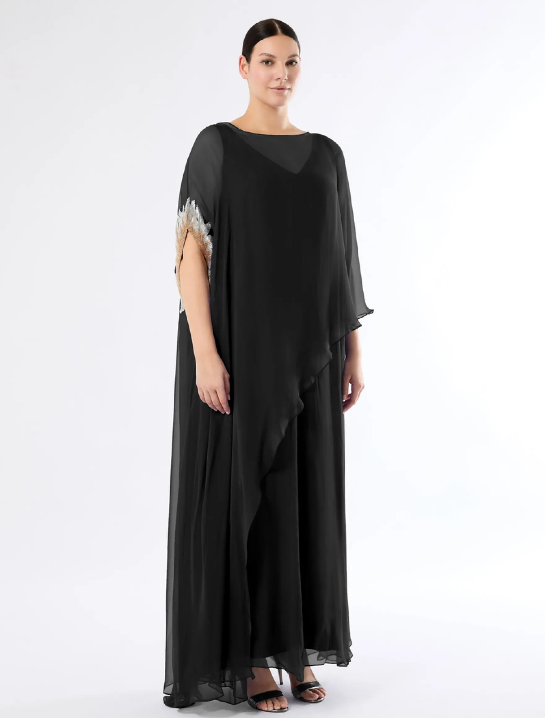 Abito in chiffon di pura seta - NERO
