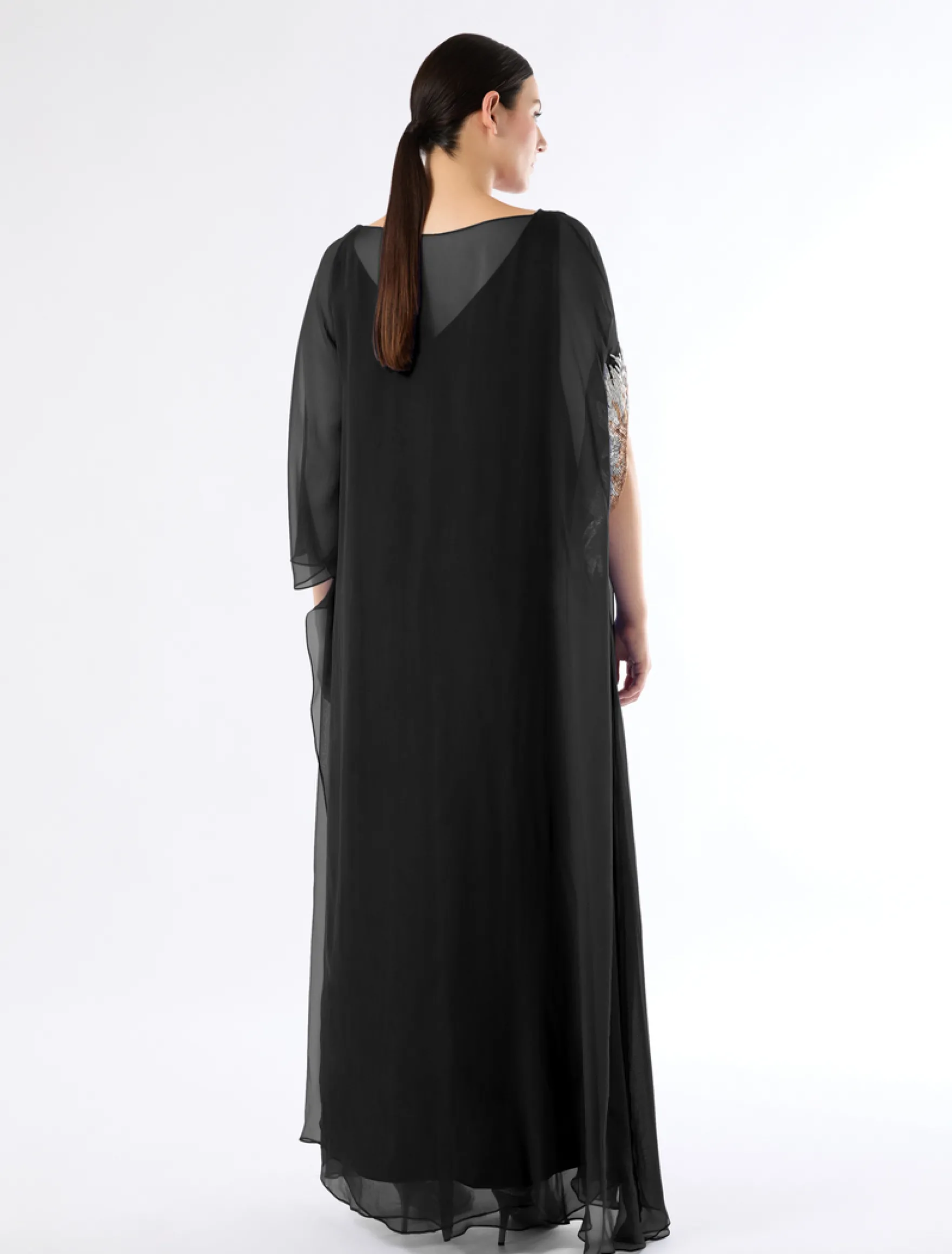 Abito in chiffon di pura seta - NERO