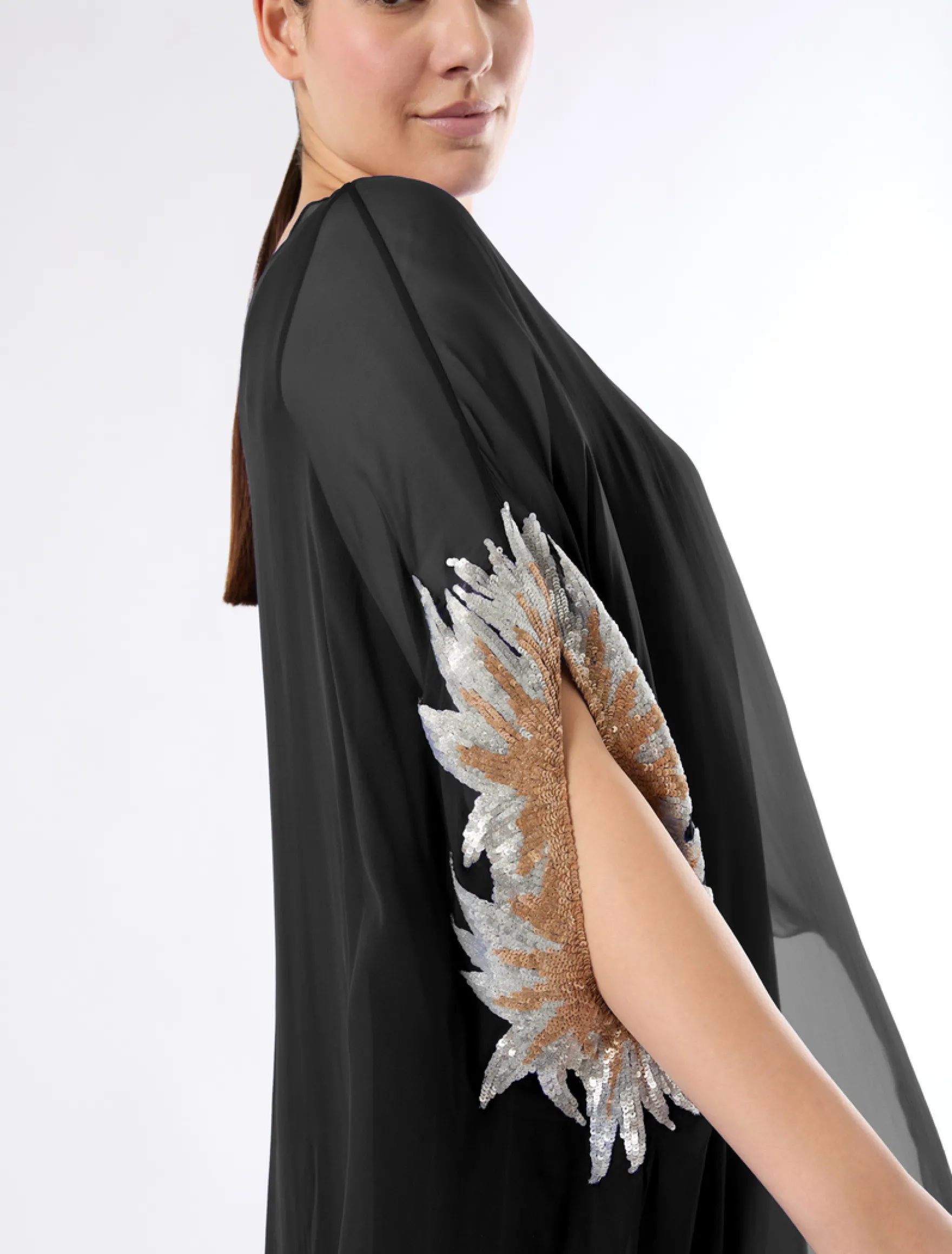 Abito in chiffon di pura seta - NERO