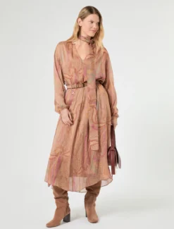 Abito in chiffon di seta - CAMMELLO