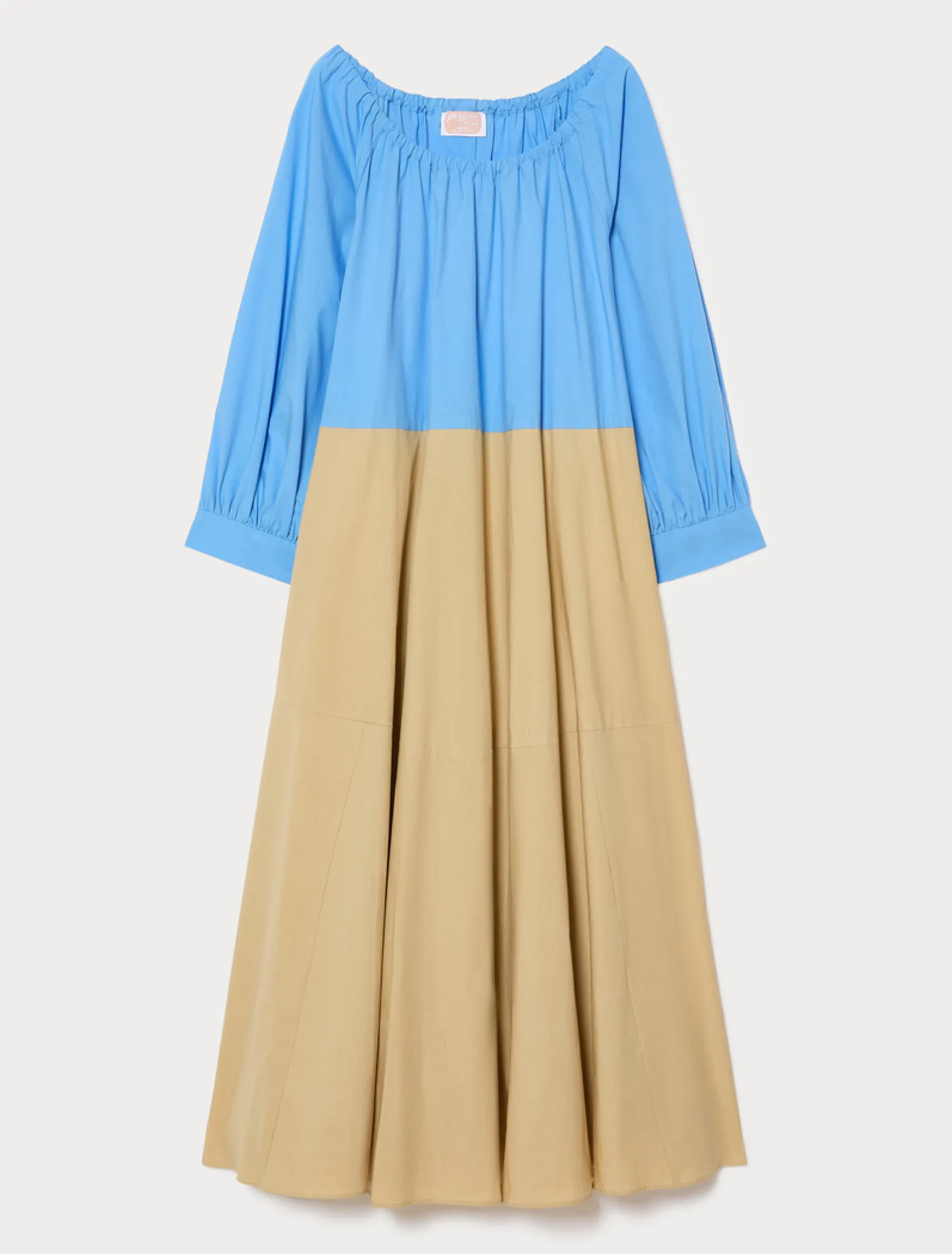 Abito in cotone a balze - AZZURRO