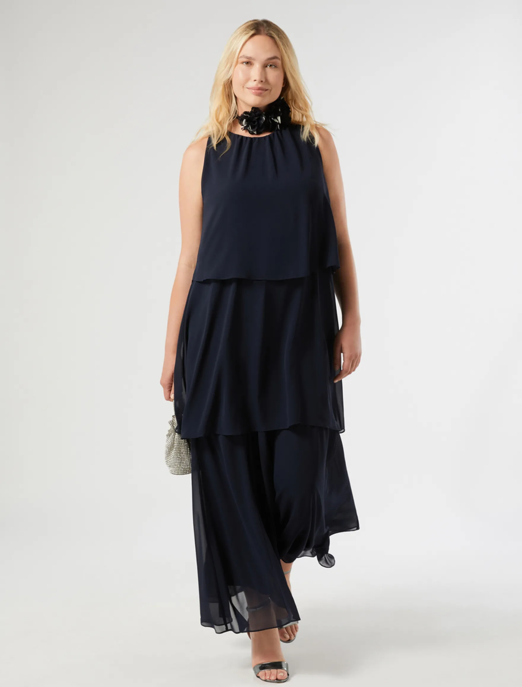 Abito in crêpe georgette - BLU NOTTE