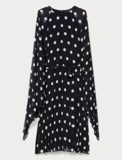 Abito in georgette a pois - BLU MARINO