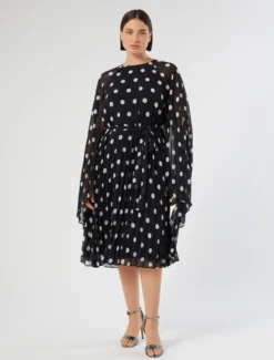 Abito in georgette a pois - BLU MARINO