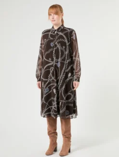 Abito in georgette con stampa - CIOCCOLATO