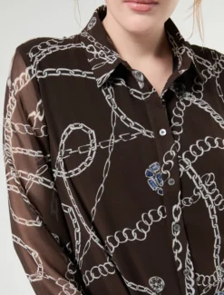 Abito in georgette con stampa - CIOCCOLATO