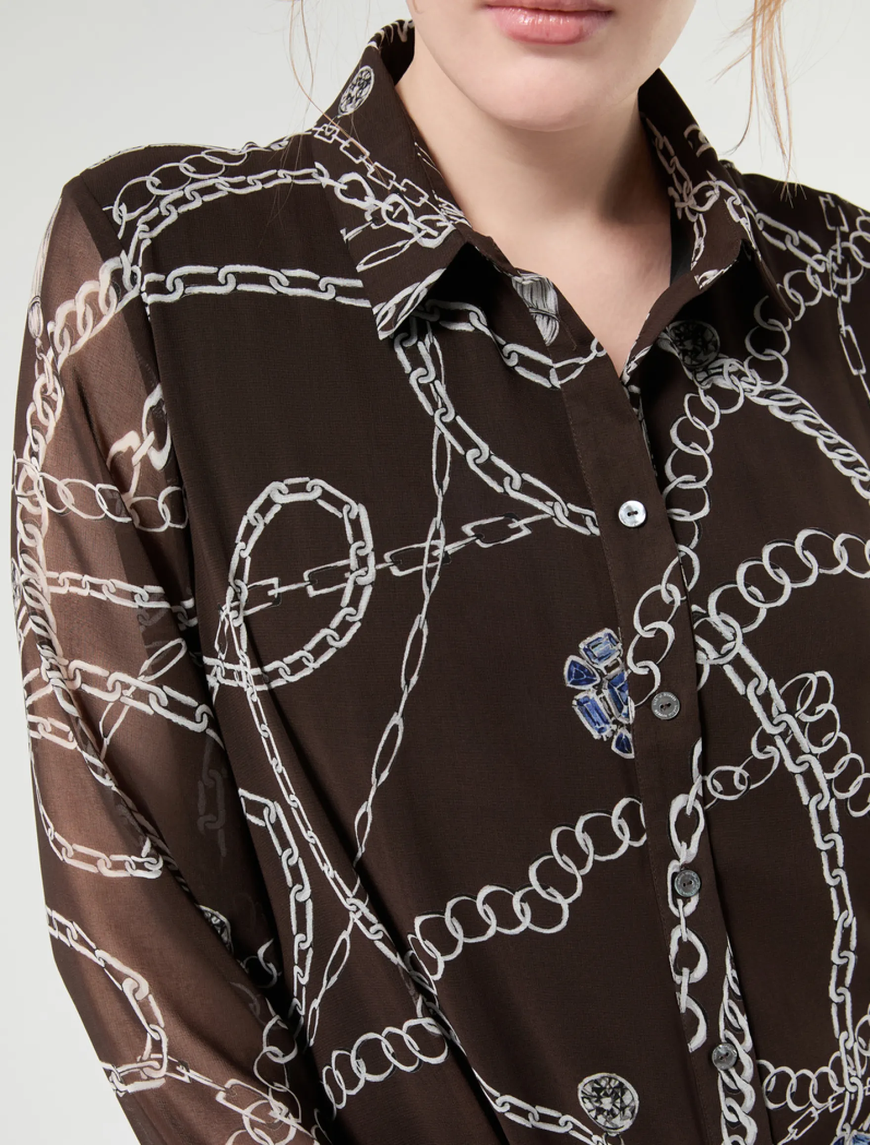 Abito in georgette con stampa - CIOCCOLATO