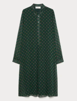 Abito in georgette con stampa - VERDE SCURO