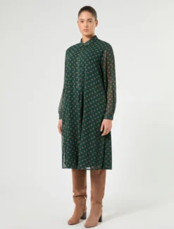 Abito in georgette con stampa - VERDE SCURO