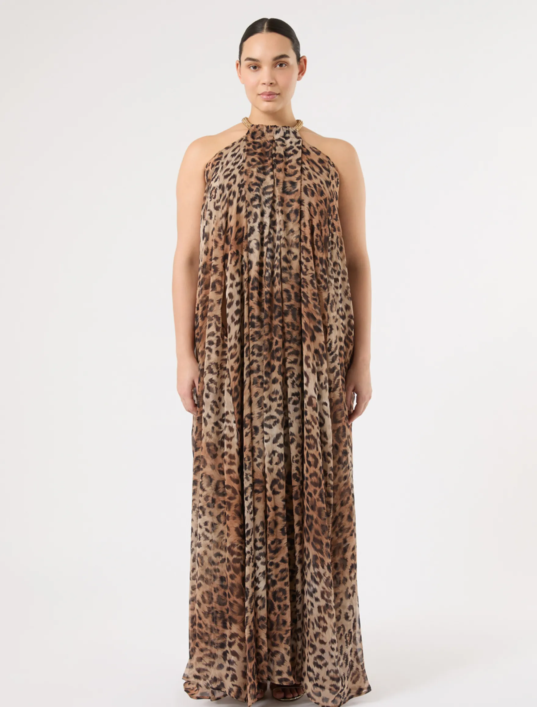 Abito in georgette di seta - MARRONE