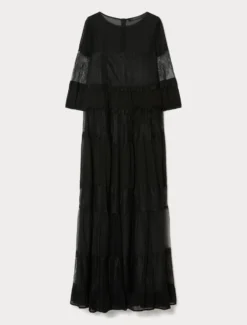 Abito in georgette e pizzo - NERO