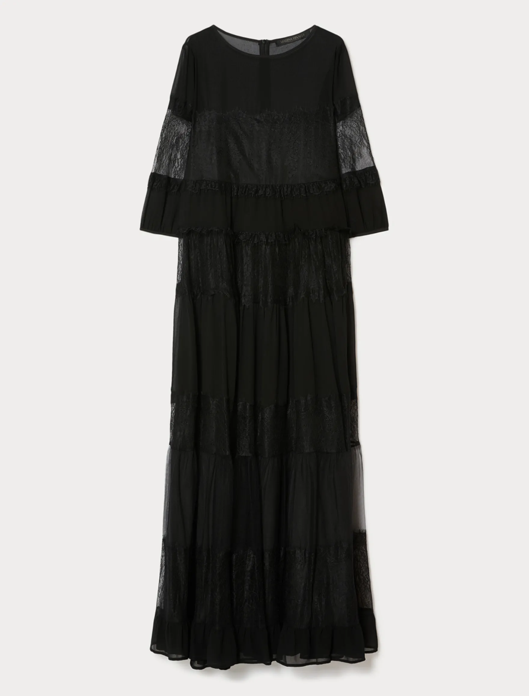 Abito in georgette e pizzo - NERO