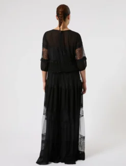 Abito in georgette e pizzo - NERO