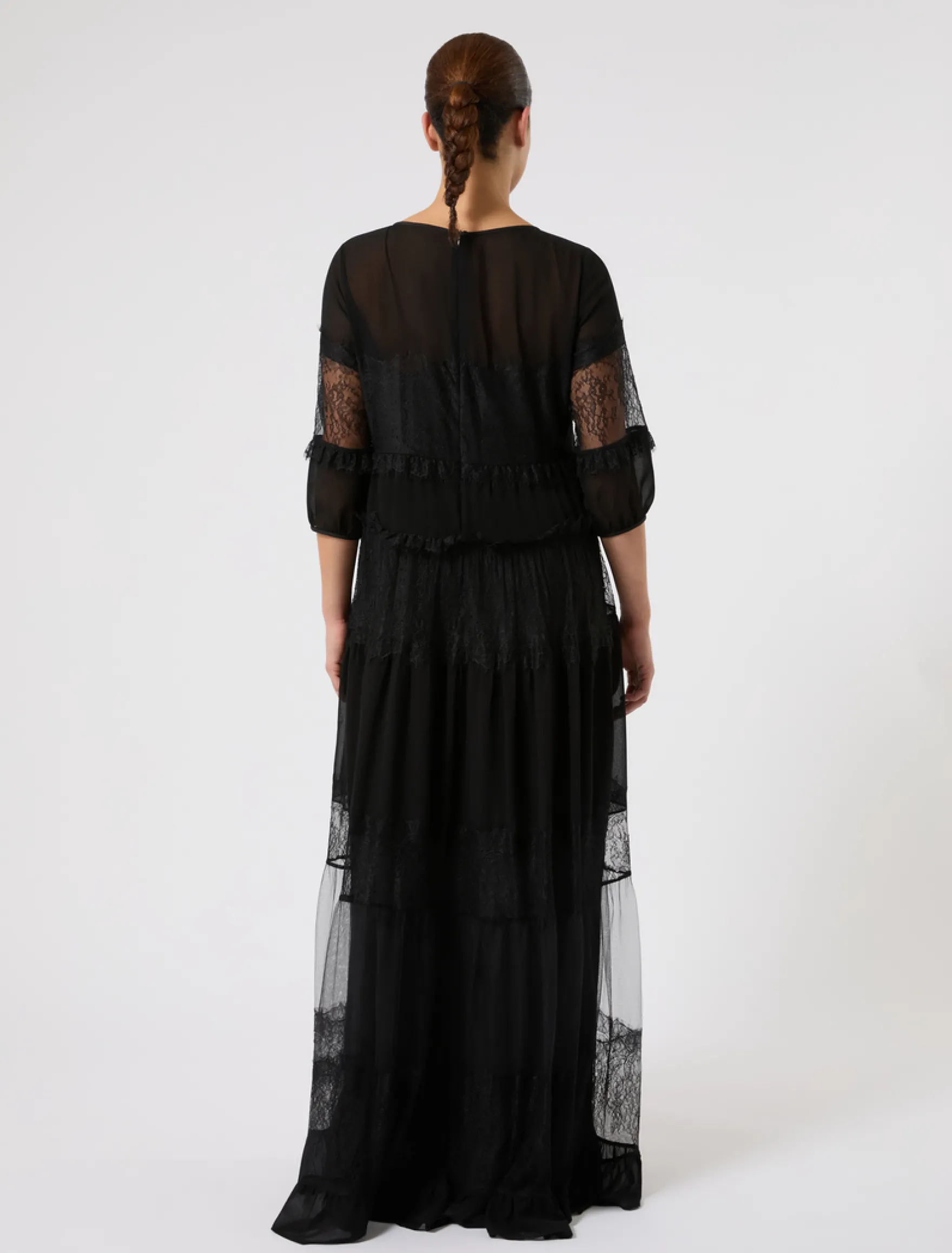 Abito in georgette e pizzo - NERO