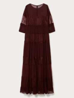 Abito in georgette e pizzo - ROSSO VIOLA