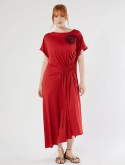 Abito in jersey con arricciatura - ROSSO